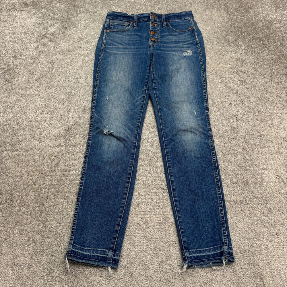 Madewell 10" High Rise Skinny Denim Jeans Womens 27 Blue Raw Hem Button Fly